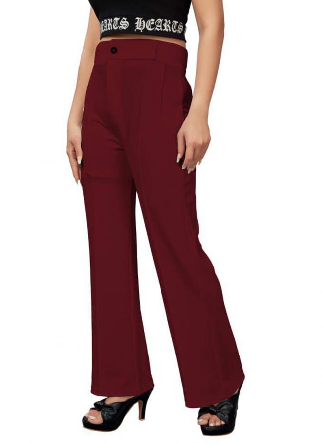 Lycra Maroon Party Wear Stylish Trouser